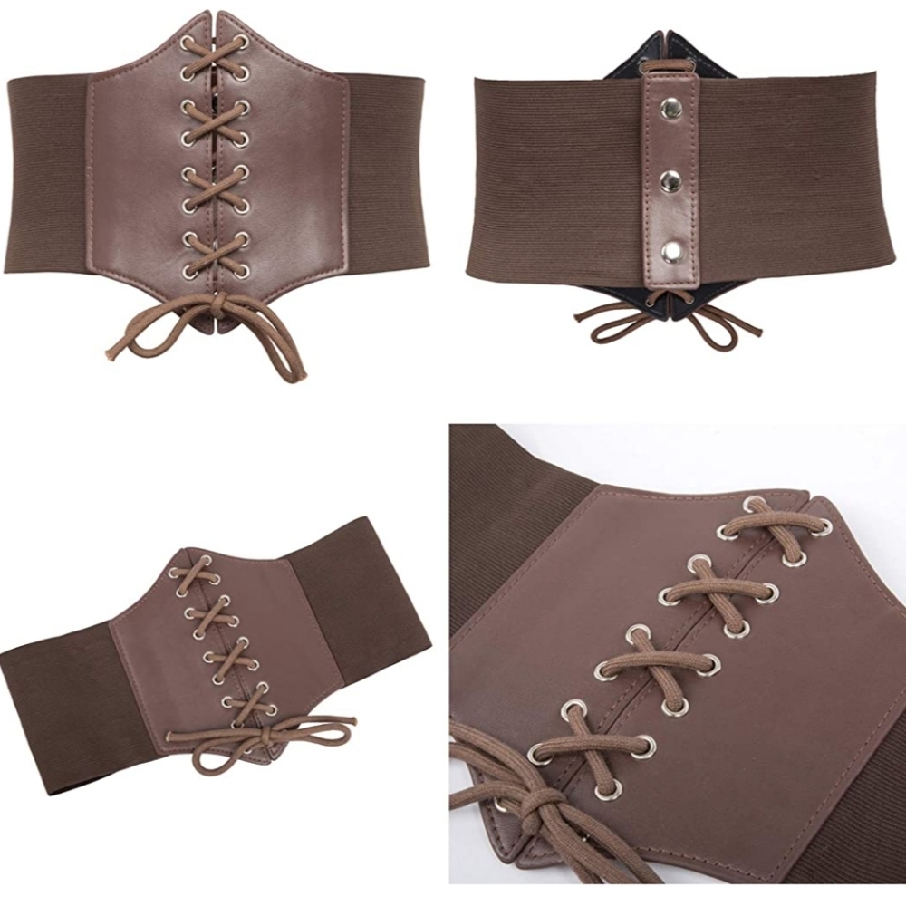 Lace up/button, faux leather underbust belt